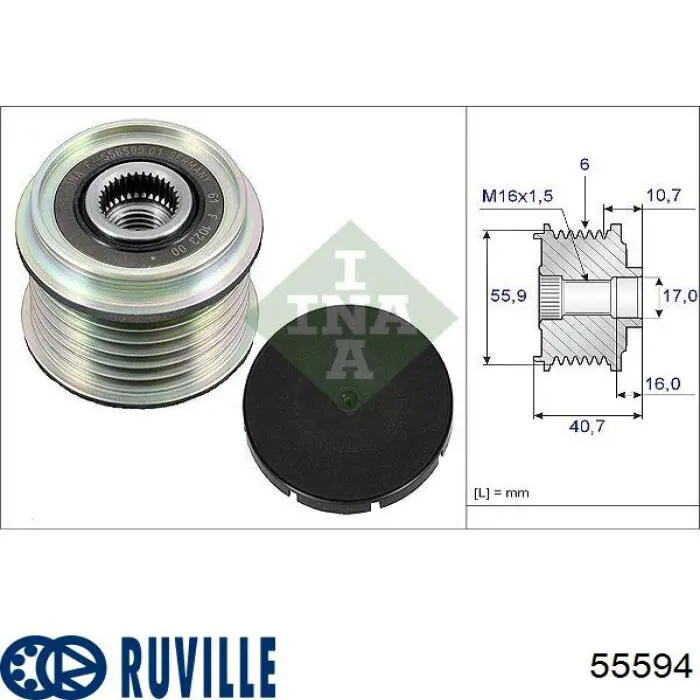 Шкив генератора 55594 Ruville