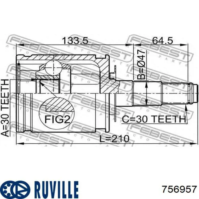 Пыльник шарнира угловых скоростей внутренний передний Ruville 756957 цена, от 10.65 USD