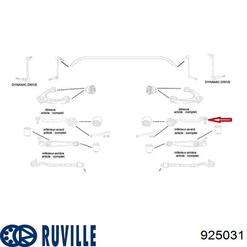 925031 Ruville Рычаг передней подвески нижний, правый