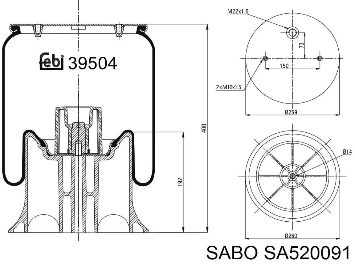 SA520091 Sabo coxim pneumático (suspensão de lâminas pneumática do eixo)