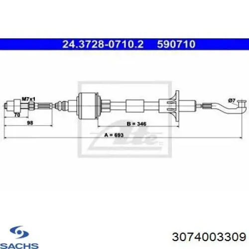 Трос сцепления Sachs 3074003309 цена, от 6.49 USD