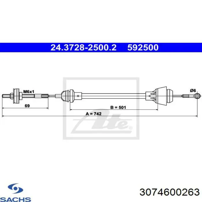 Трос сцепления Sachs 3074600263 цена, от 7.46 USD