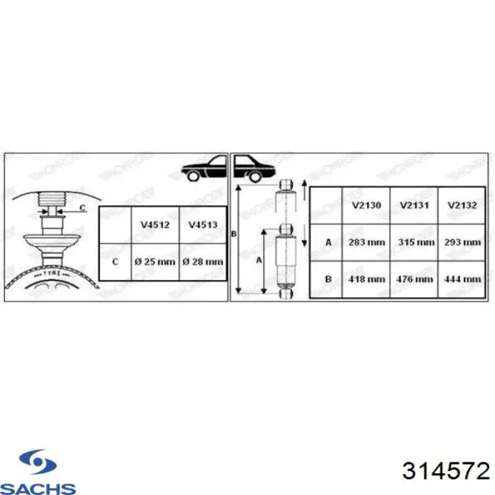Стойка амортизатора передняя Sachs 314572 цена, от 65.38 USD