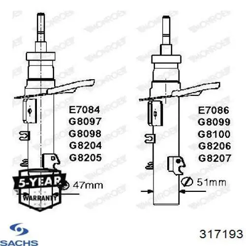 Амортизатор задний, правый Sachs 317193 цена, от 61.56 USD