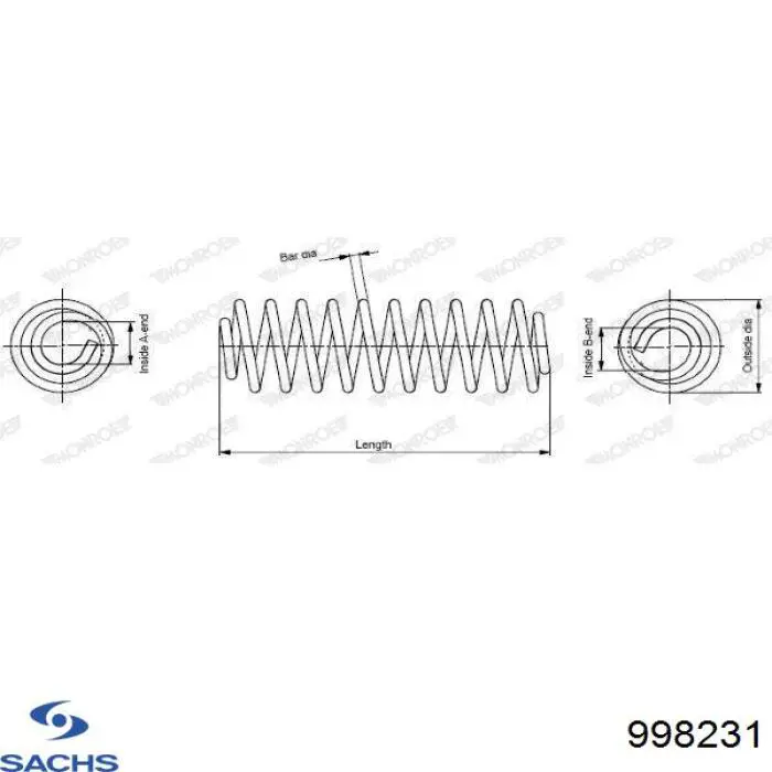 Пружина амортизатора передняя Sachs 998231 цена, от 38.87 USD