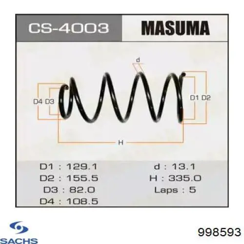 Пружина амортизатора передняя Sachs 998593 цена, от 32.89 USD