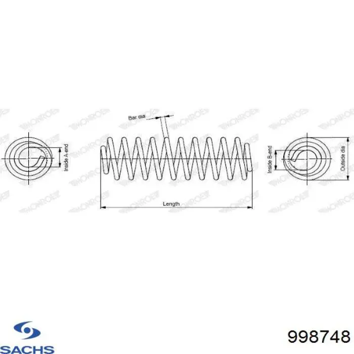 Пружина амортизатора передняя Sachs 998748 цена, от 27.24 USD