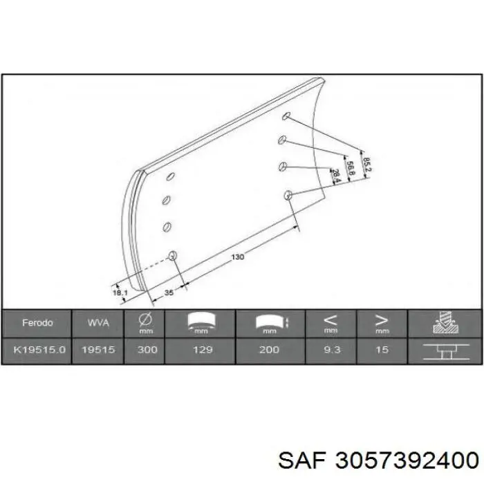 Накладка тормозная задняя (TRUCK) SAF 3057392400