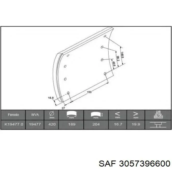Купить 3057396600 SAF Задние барабанные тормозные колодки