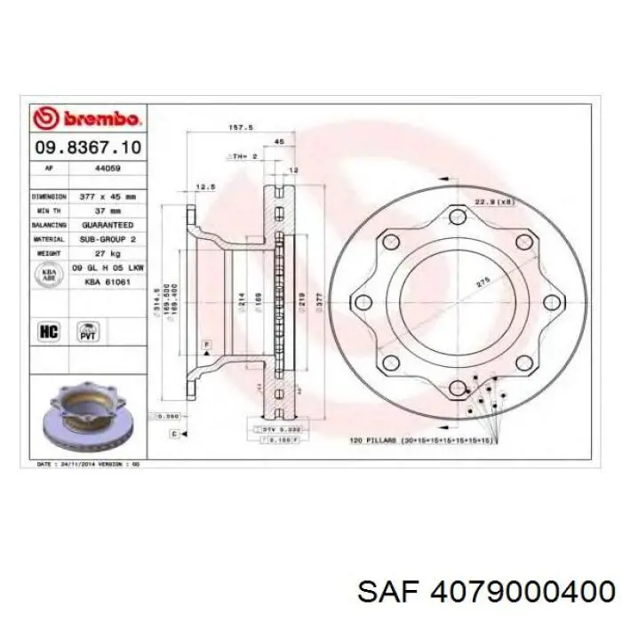 Диск тормозной задний SAF 4079000400