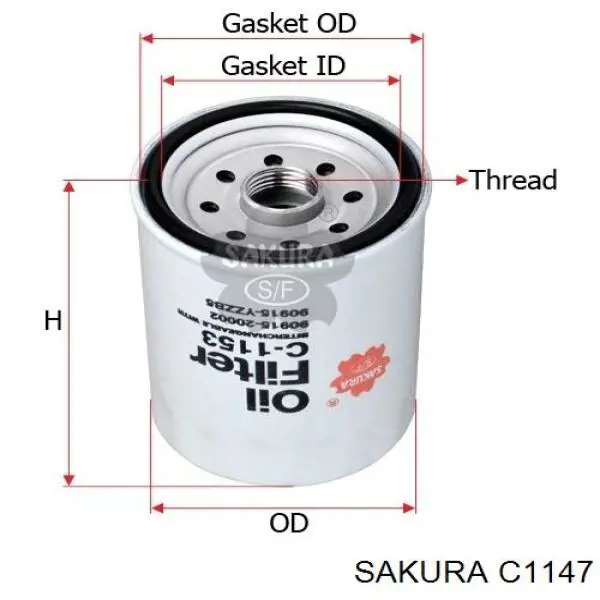 C1147 SAKURA Filtro de aceite original y equivalente