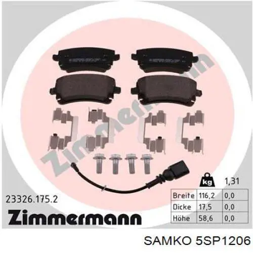 Колодки дисковые  Samko 5SP1206 цена, от 17.41 USD
