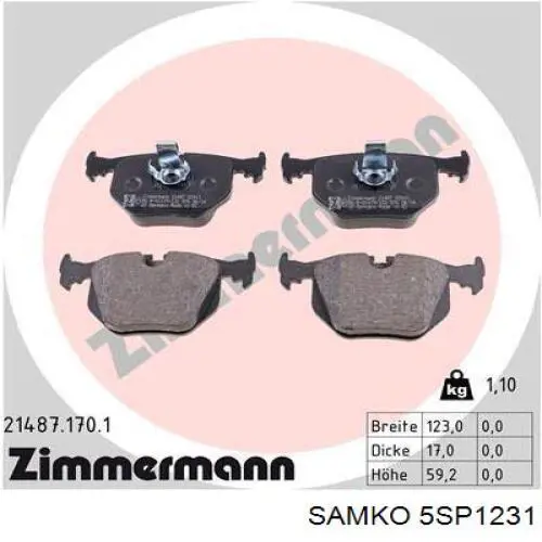 Колодки дисковые  Samko 5SP1231 цена, от 18.16 USD