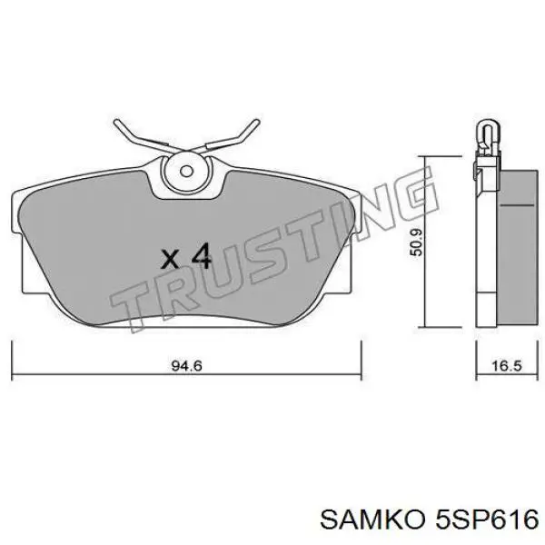 Купить 5SP616 Samko Колодки тормозные задние, дисковые