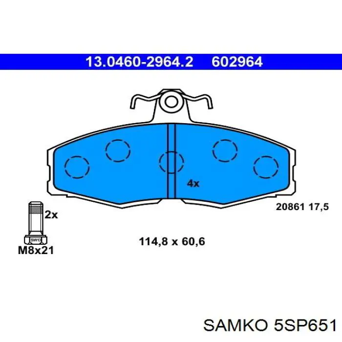 Передние тормозные колодки 5SP651 Samko