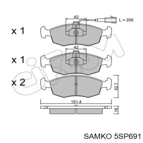 Передние тормозные колодки 5SP691 Samko