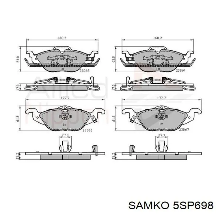 Колодки Samko 5SP698 цена, от 18.45 USD