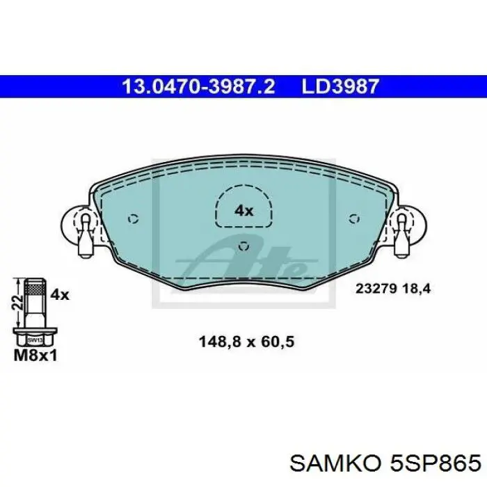 Передние тормозные колодки 5SP865 Samko