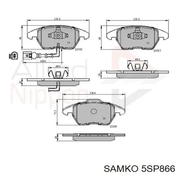 Колодки Samko 5SP866 цена, от 21.37 USD
