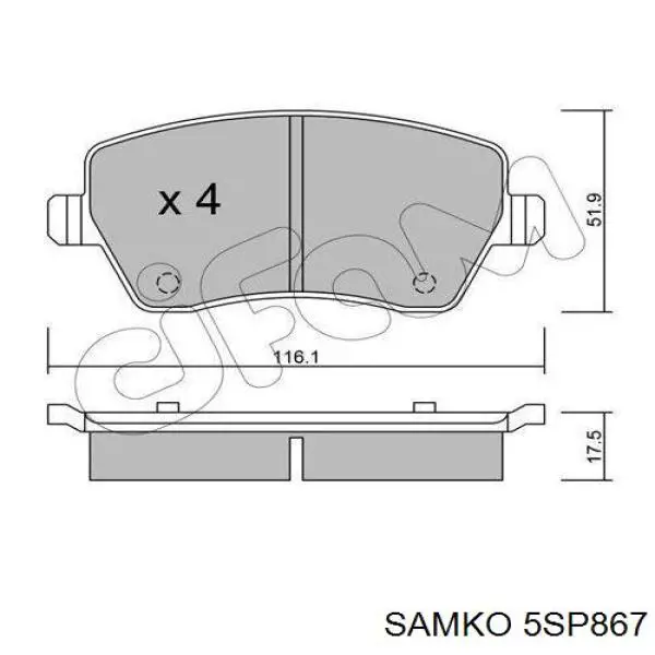 Колодки Samko 5SP867 цена, от 16.74 USD