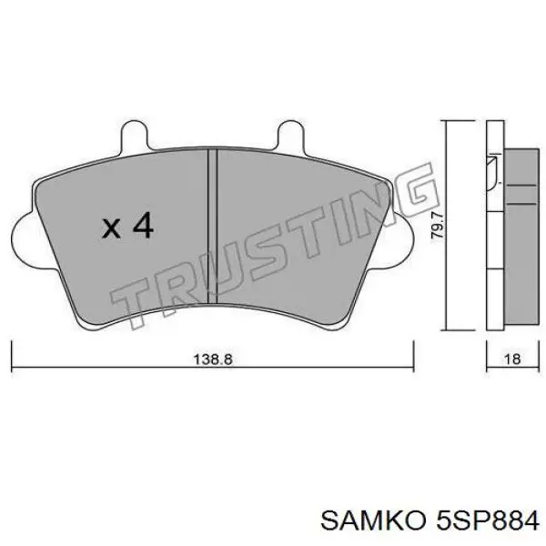 Передние тормозные колодки 5SP884 Samko