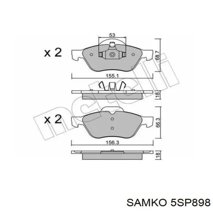 Передние тормозные колодки 5SP898 Samko