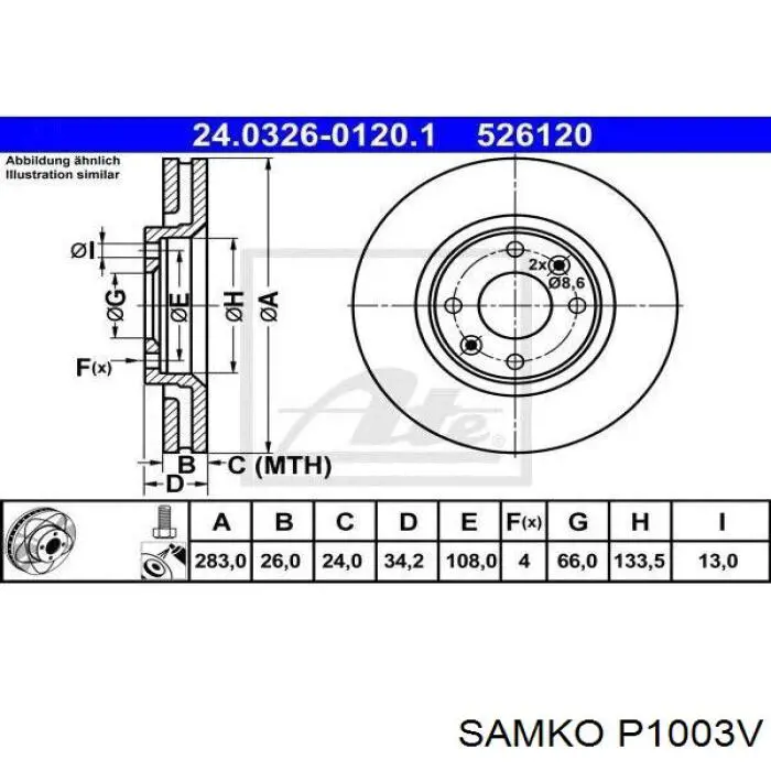 P1003V Samko Диск тормозной передний