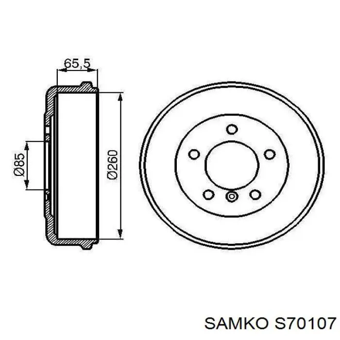 Freno de tambor trasero S70107 Samko