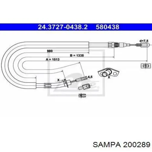 Cable de freno de mano trasero derecho/izquierdo 200289 Sampa Otomotiv‏