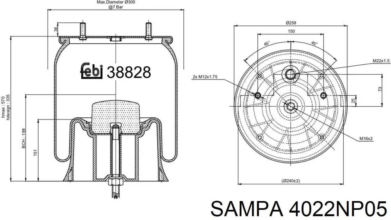 Пневмоподушка (пневморессора) моста 4022NP05 Sampa Otomotiv‏