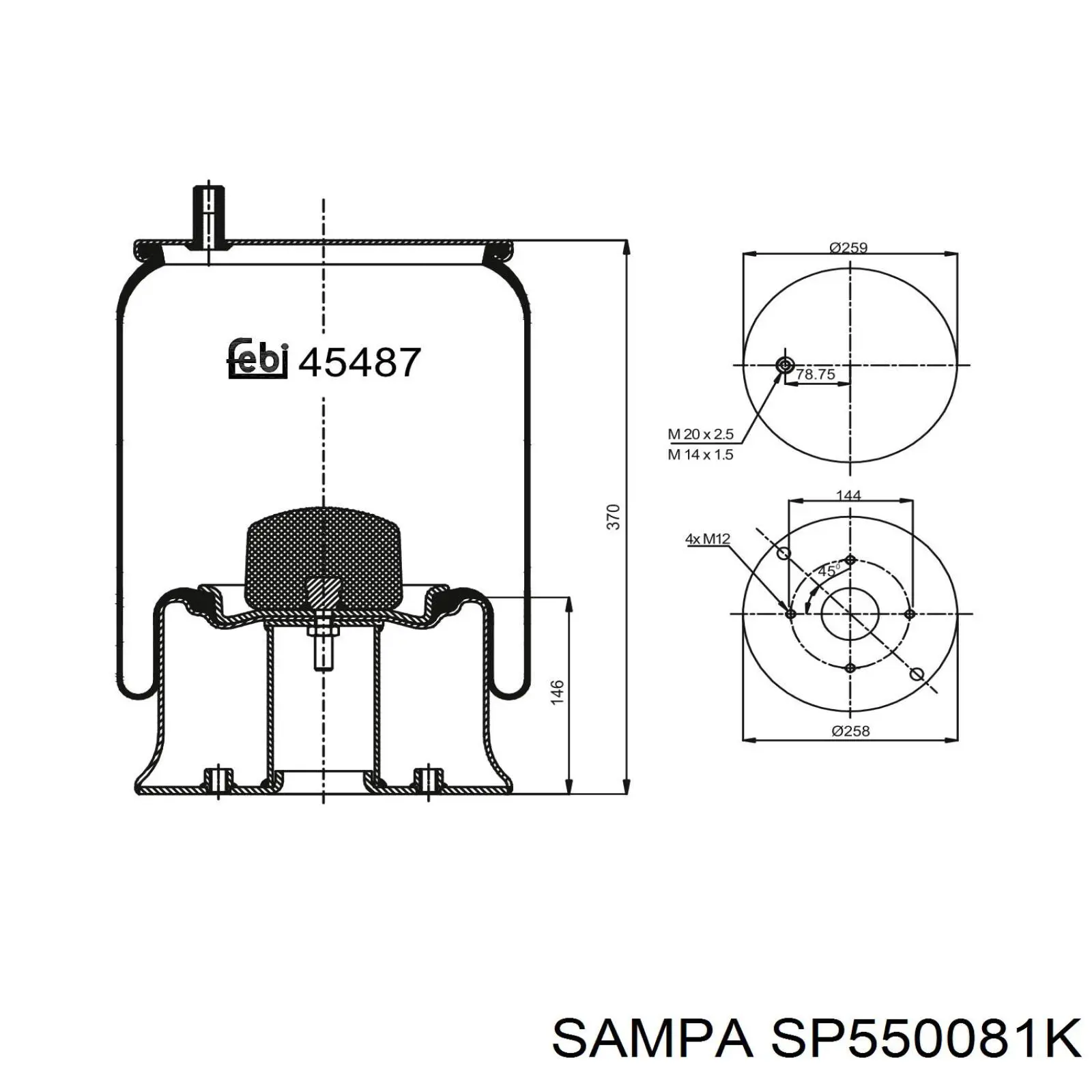 Пневмоподушка/пневморессора моста заднего Sampa Otomotiv‏ SP550081K цена, от 81.11 USD