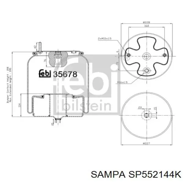 Пневмоподушка (пневморессора) моста переднего Sampa Otomotiv‏ SP552144K цена, от 80.19 USD