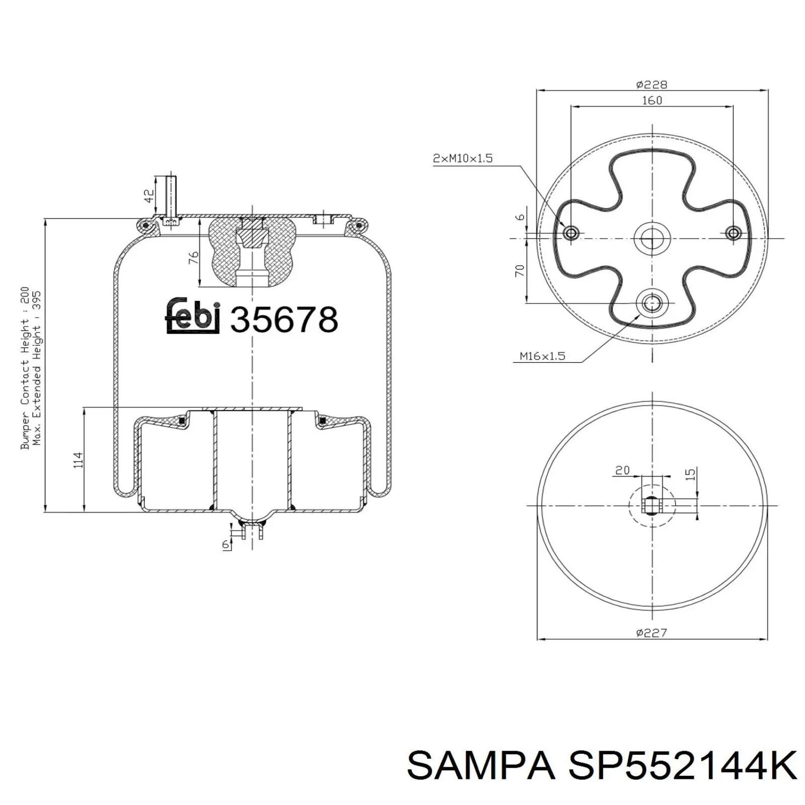 SP552144K Sampa Otomotiv‏ coxim pneumático (suspensão de lâminas pneumática do eixo dianteiro)