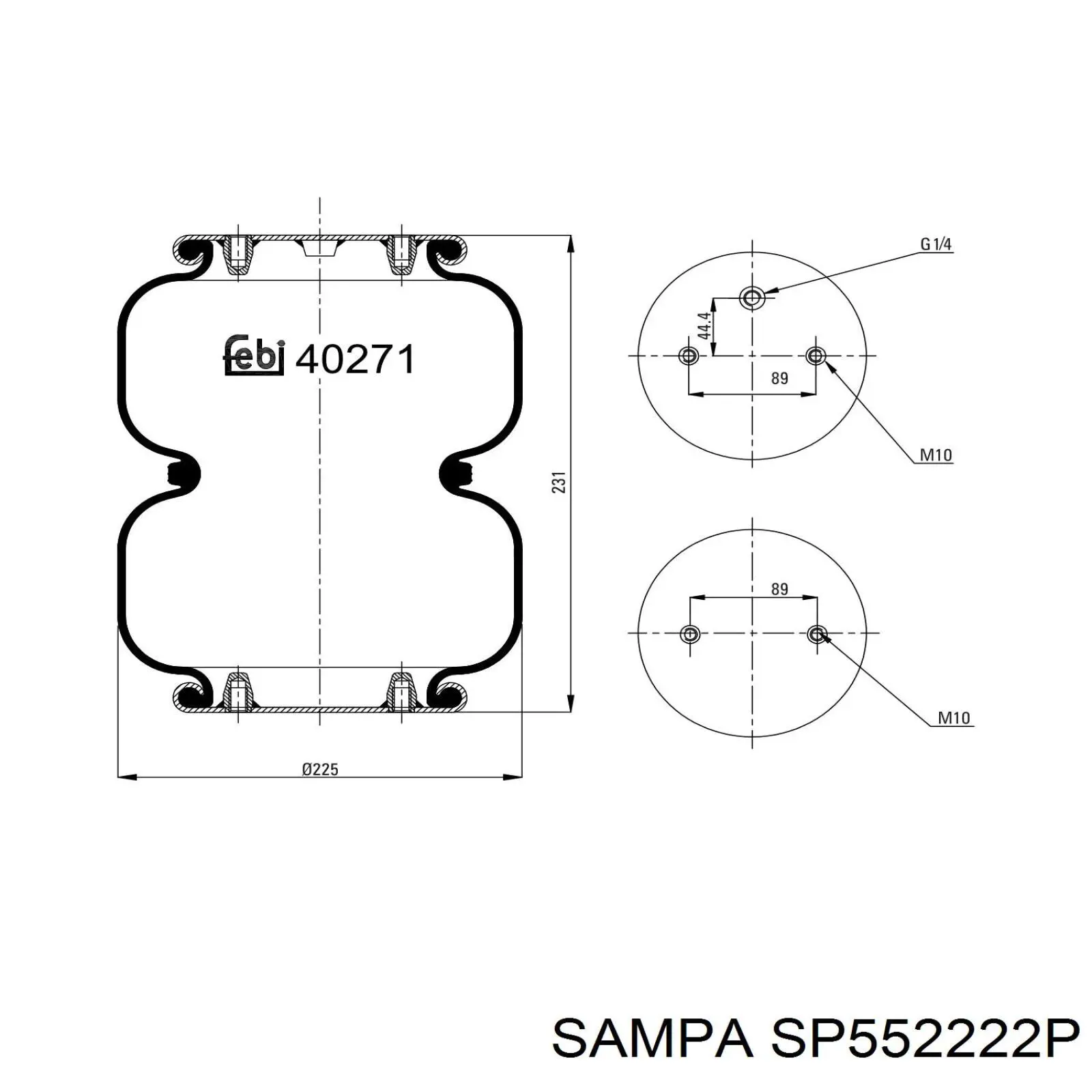 SP 55222-2P Sampa Otomotiv‏ coxim pneumático (suspensão de lâminas pneumática do eixo)