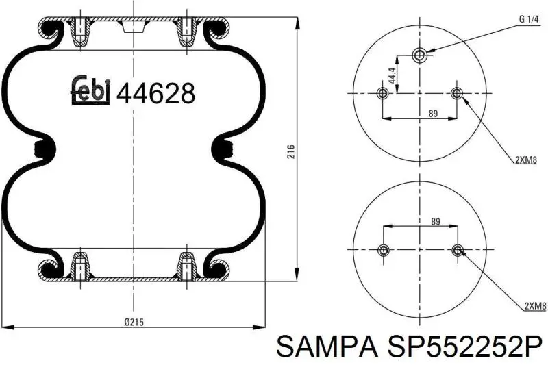 Пневмоподушка (пневморессора) моста SP552252P Sampa Otomotiv‏