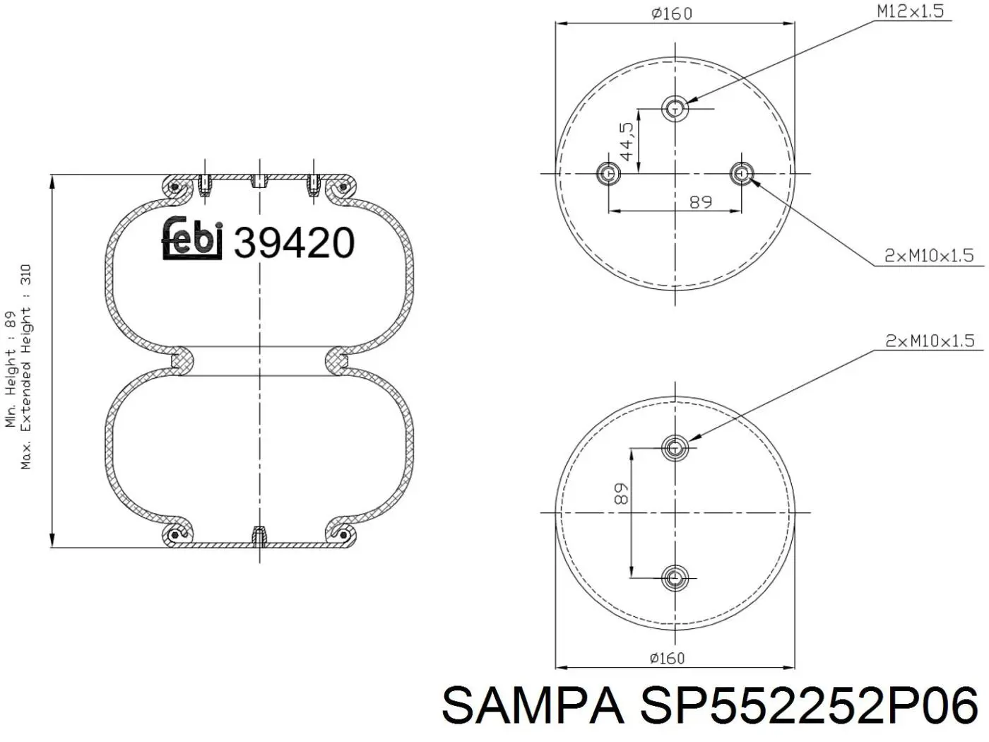SP552252P06 Sampa Otomotiv‏ Пневмоподушка моста