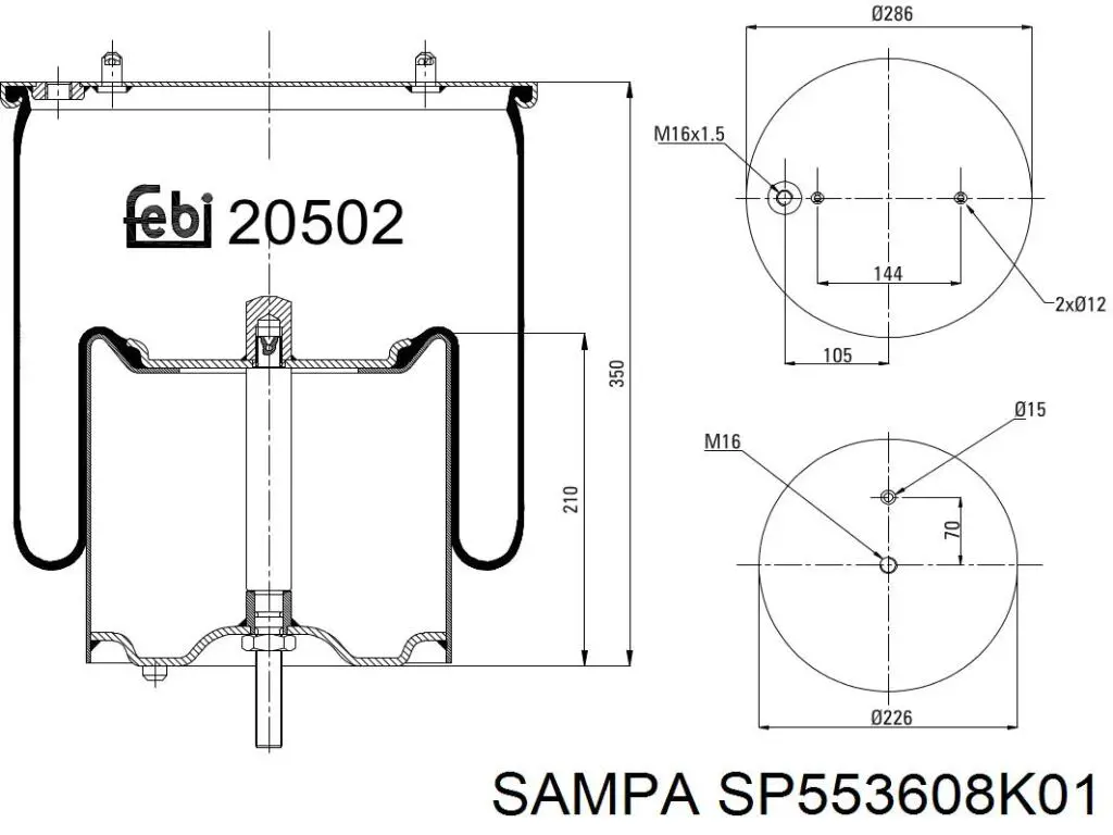 Пневмоподушка/пневморессора моста заднего Sampa Otomotiv‏ SP553608K01 цена, от 129.84 USD