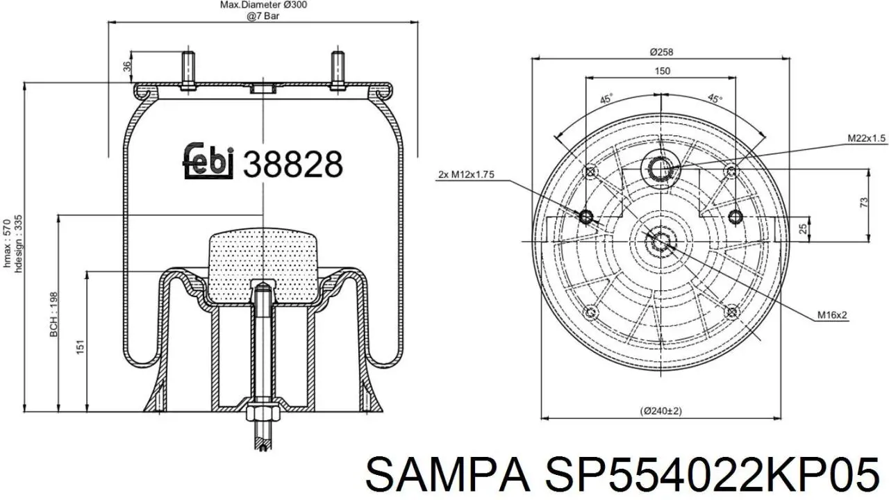 Купить SP554022KP05 Sampa Otomotiv‏ Пневмоподушка/пневморессора моста