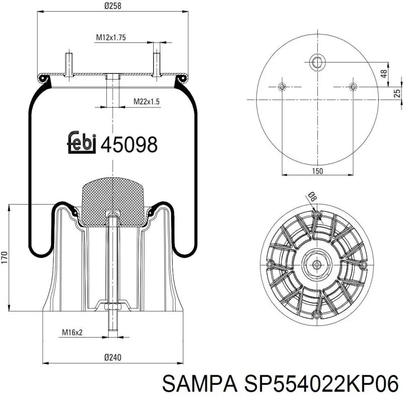 Пневмоподушка (пневморессора) моста SP554022KP06 Sampa Otomotiv‏