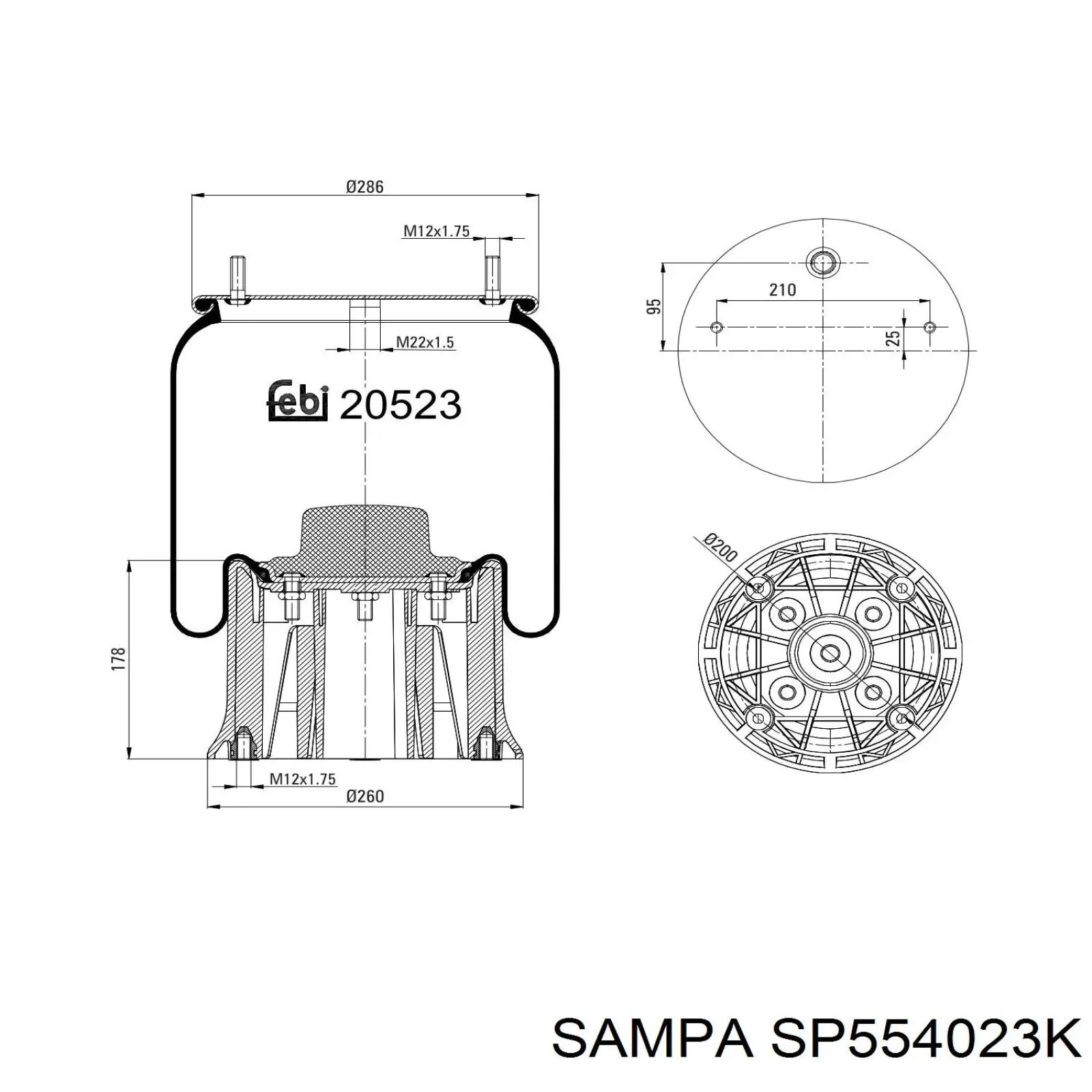 Пневмоподушка (пневморессора) моста заднего SP554023K Sampa Otomotiv‏