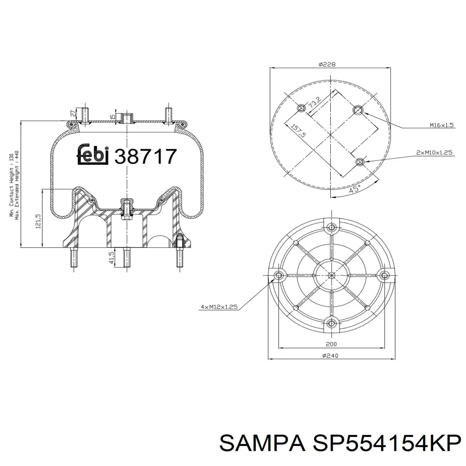 Пневмоподушка (пневморессора) моста заднего SP554154KP Sampa Otomotiv‏