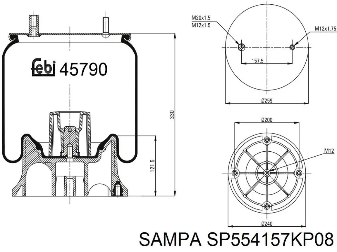 Рессора пневматической подвески Sampa Otomotiv‏ SP554157KP08 цена, от 41.51 USD