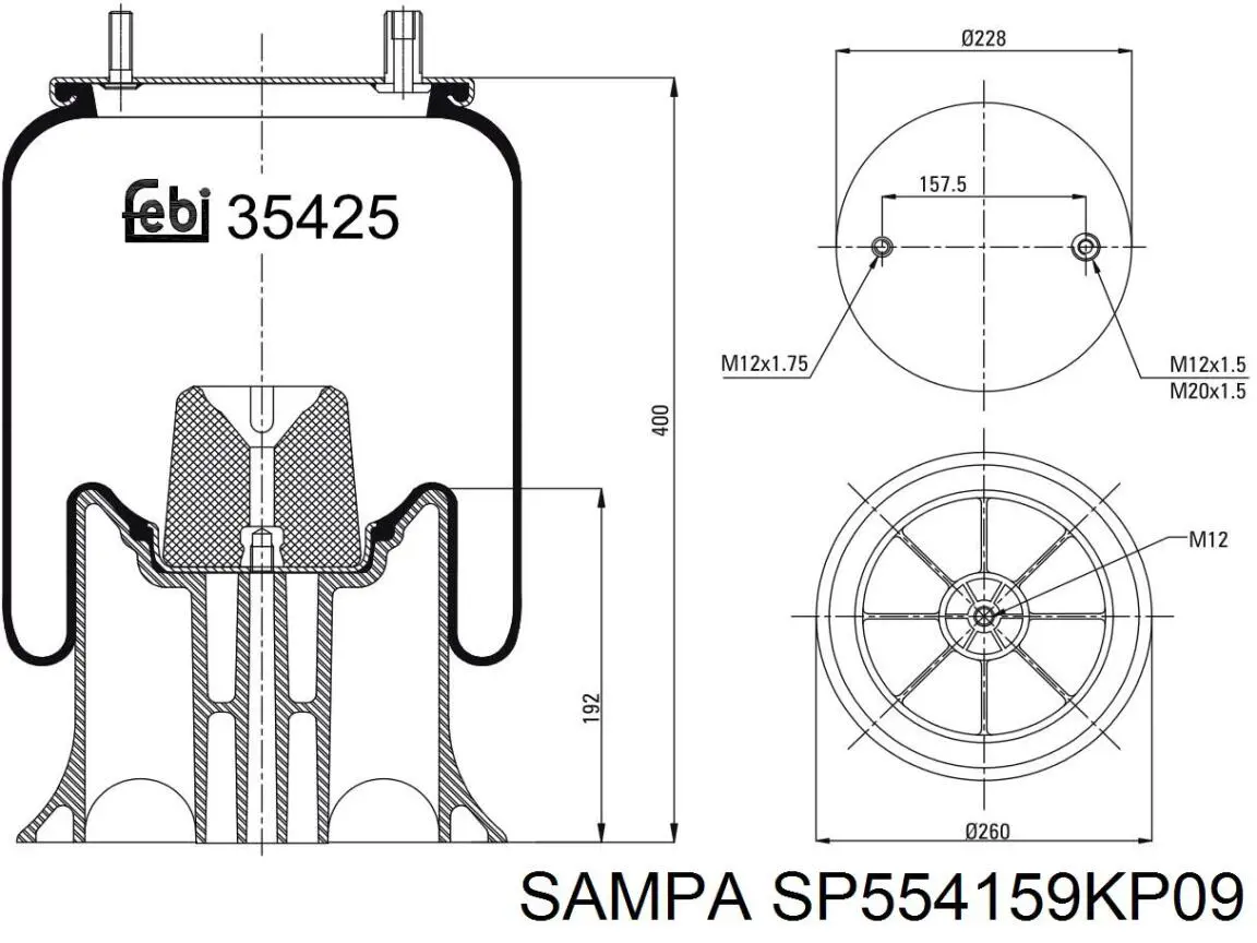 Рессора пневматической подвески Sampa Otomotiv‏ SP554159KP09 цена, от 53.96 USD