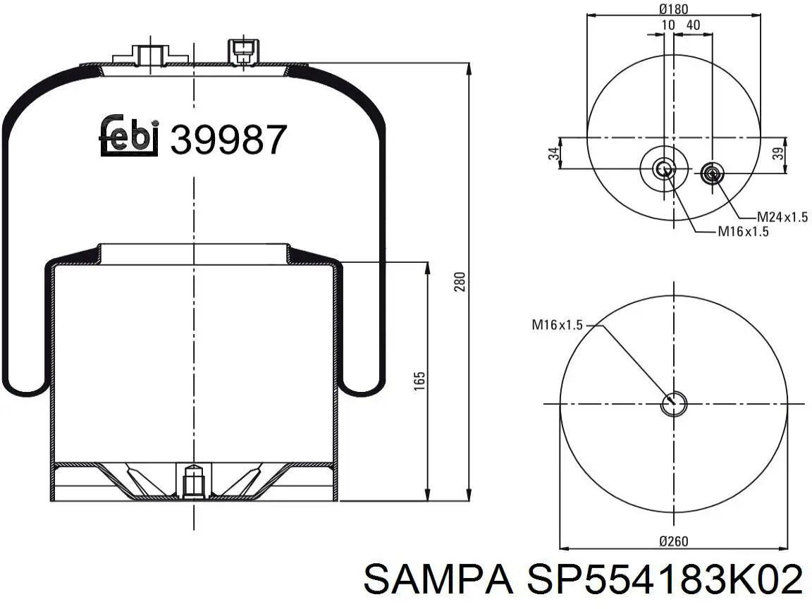 Купить SP554183K02 Sampa Otomotiv‏ Пневмоподушка (пневморессора) моста заднего