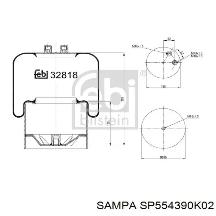 Купить SP554390K02 Sampa Otomotiv‏ Пневмоподушка/пневморессора моста