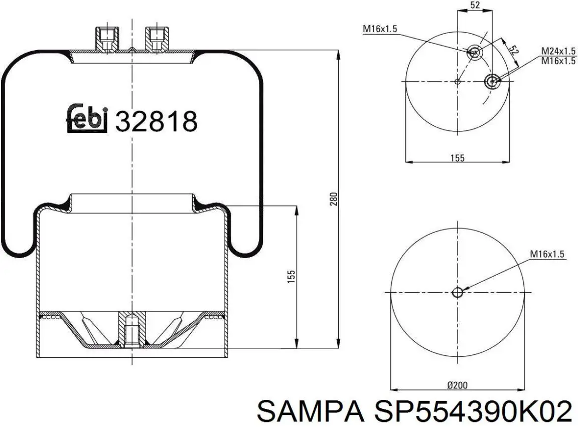 Рессора пневматической подвески Sampa Otomotiv‏ SP554390K02 цена, от 80.03 USD