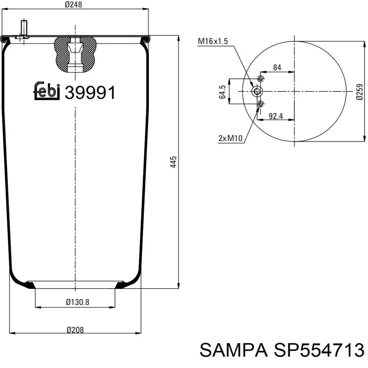 Пневмоподушка/Пневморессора моста заднього SP554713 Sampa Otomotiv‏