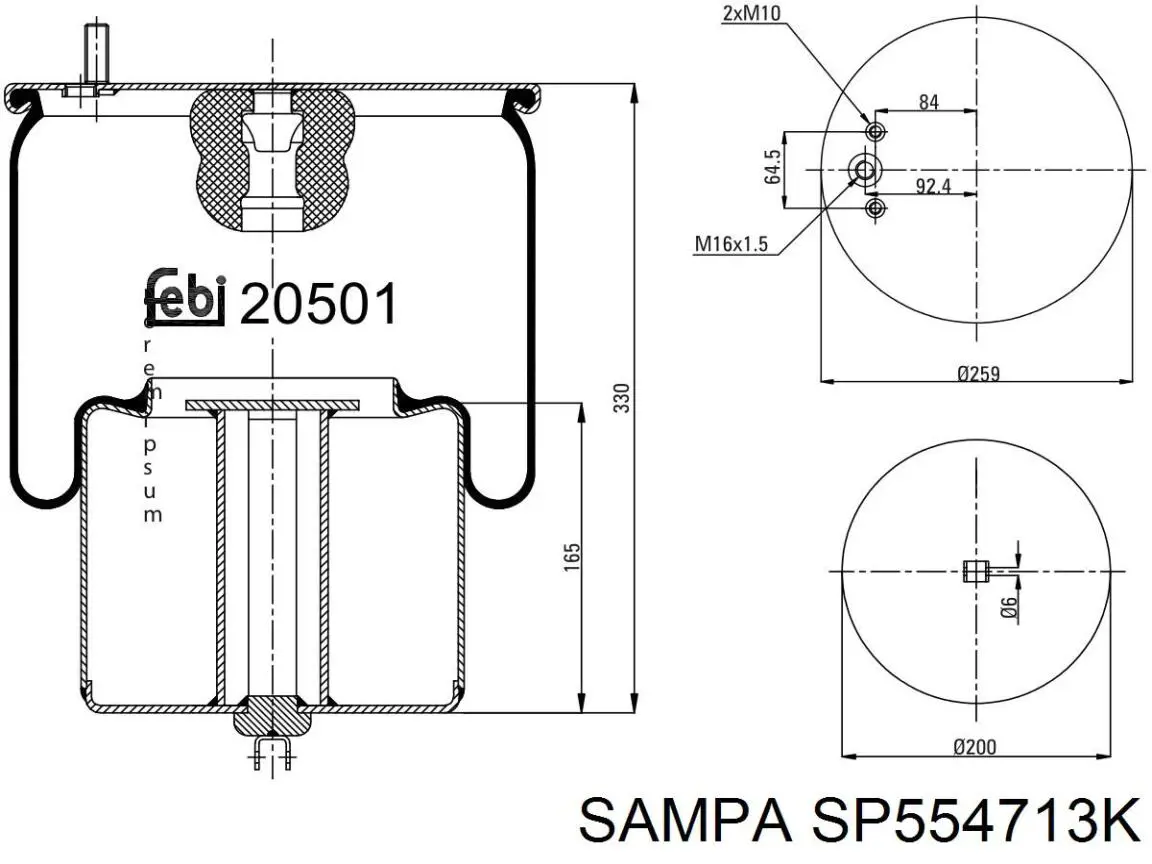 Купить SP554713K Sampa Otomotiv‏ Пневмоподушка/пневморессора моста