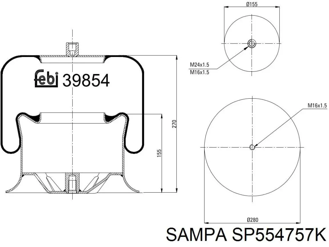Пневмоподушка (пневморессора) моста переднего Sampa Otomotiv‏ SP554757K цена, от 49.32 USD