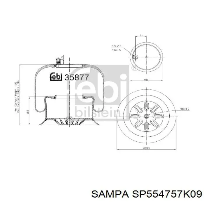 Пневмоподушка (пневморессора) моста SP554757K09 Sampa Otomotiv‏